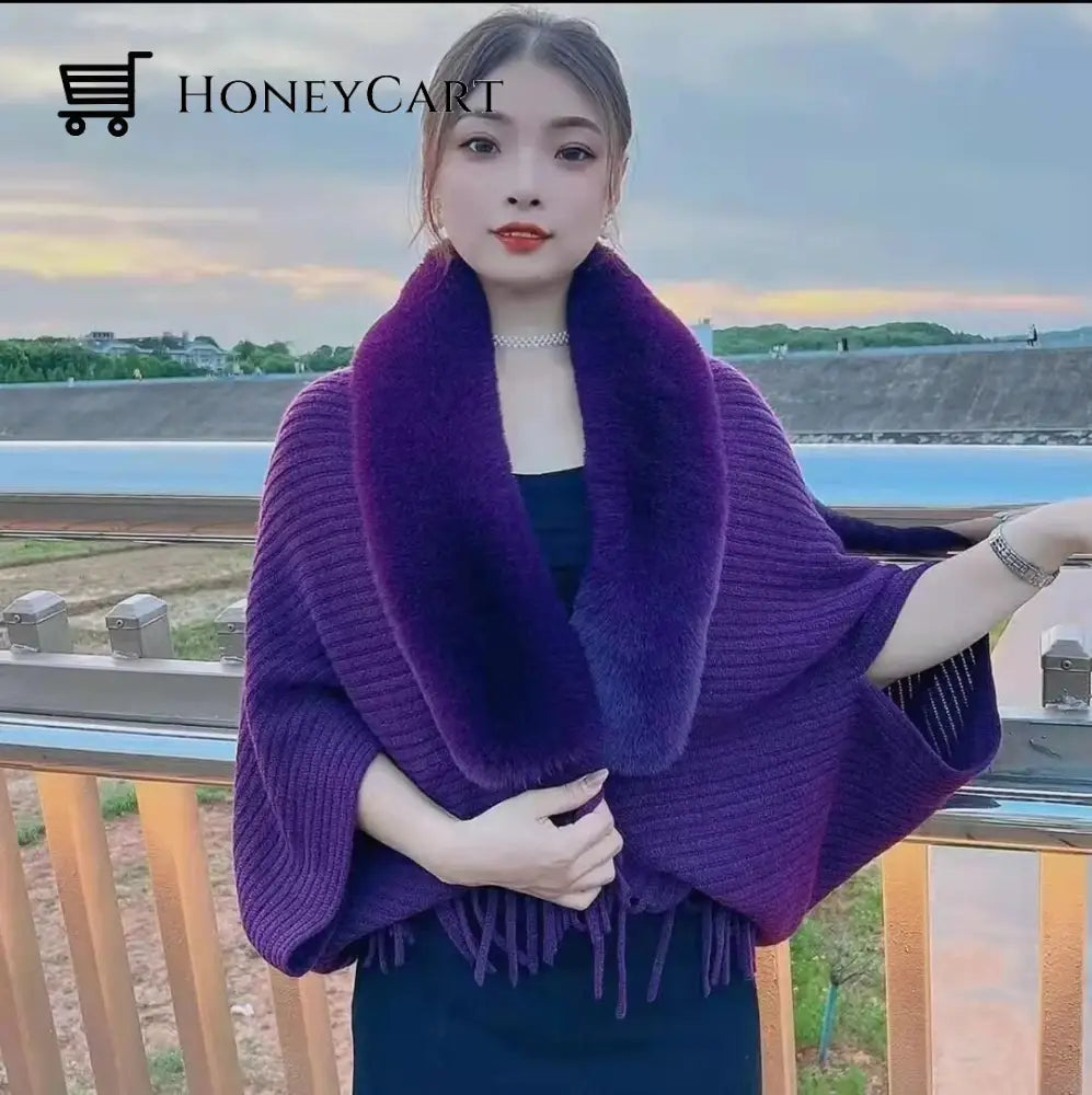 Ladies Knitted Loose Thickened Shawl Coat Purple / Regular Size (90Lbs ~ 170Lbs) Tool