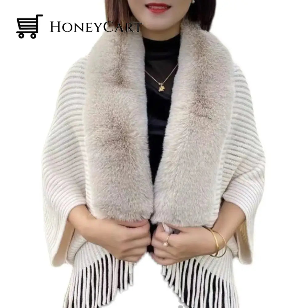 Ladies Knitted Loose Thickened Shawl Coat White / Regular Size (90Lbs ~ 170Lbs) Tool