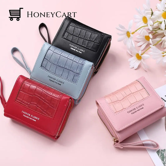 Large Capacity Multi-Card Zipper Tri-Fold Coin Purse