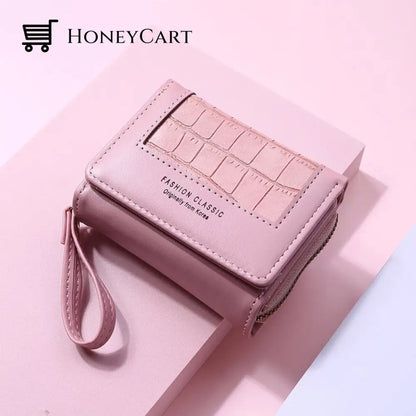 Large Capacity Multi-Card Zipper Tri-Fold Coin Purse Pink