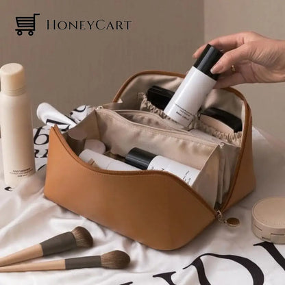 Large Capacity Travel Cosmetic Bag Brown