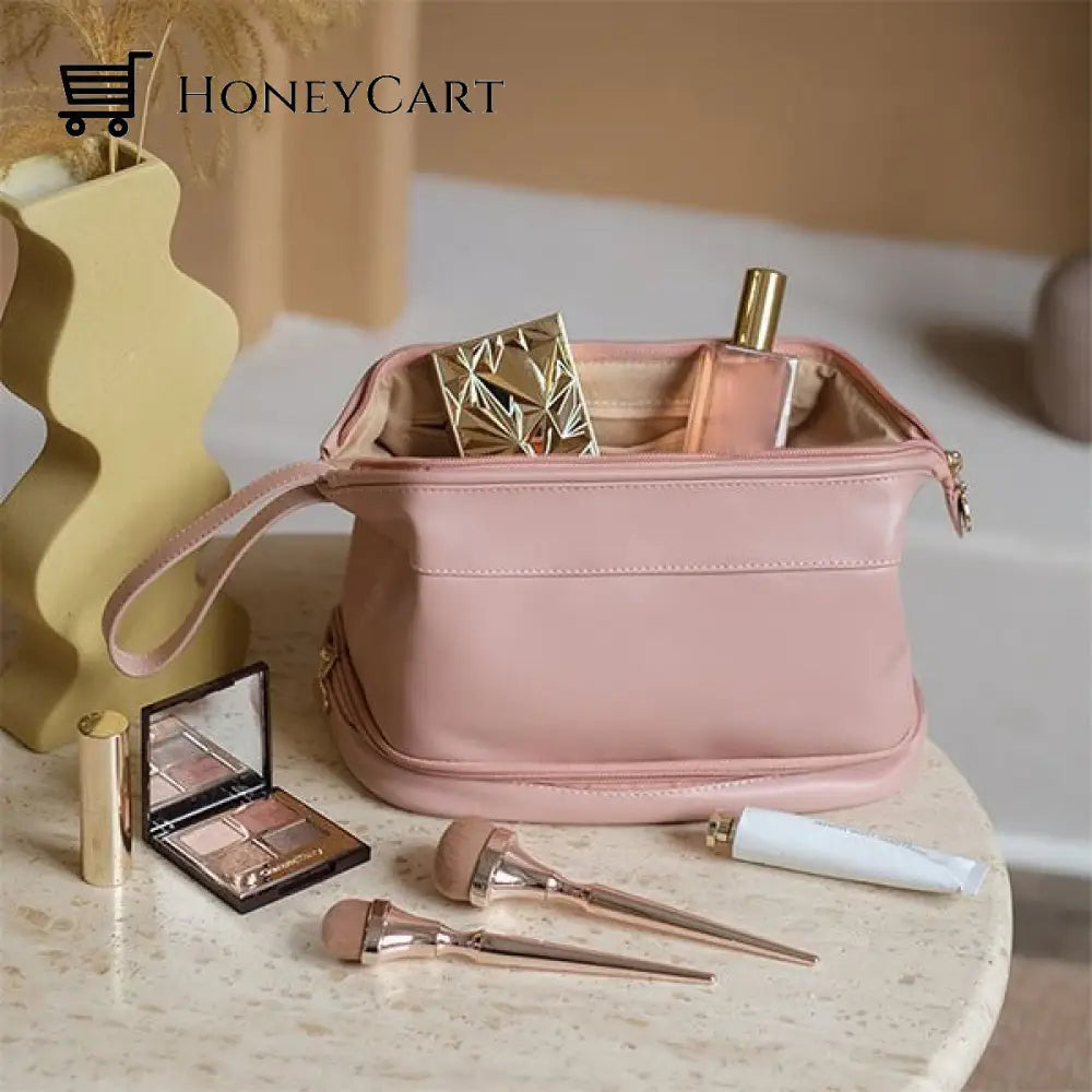 Large Capacity Travel Cosmetic Bag Double Pink