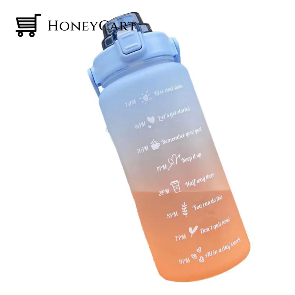 Large Half Gallon 64 Oz Motivational Water Bottle Blue-Orange