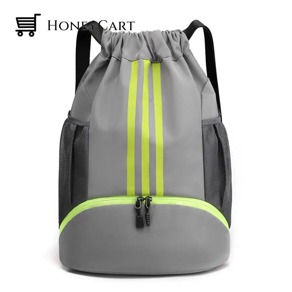 Large Nylon Drawstring Pocket Backpack Light Gray