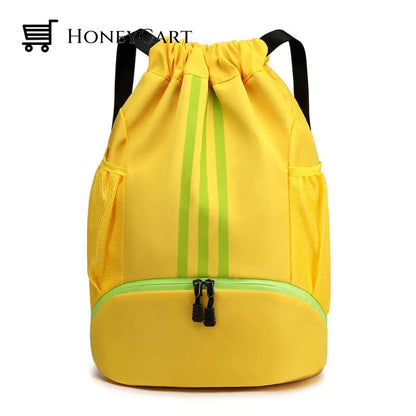 Large Nylon Drawstring Pocket Backpack Yellow