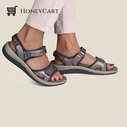 Last Day 49% Off - Womens Casual Comfortable Leather Arch Support Flat Open Toe Velcro Sandals