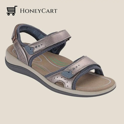 Last Day 49% Off - Womens Casual Comfortable Leather Arch Support Flat Open Toe Velcro Sandals