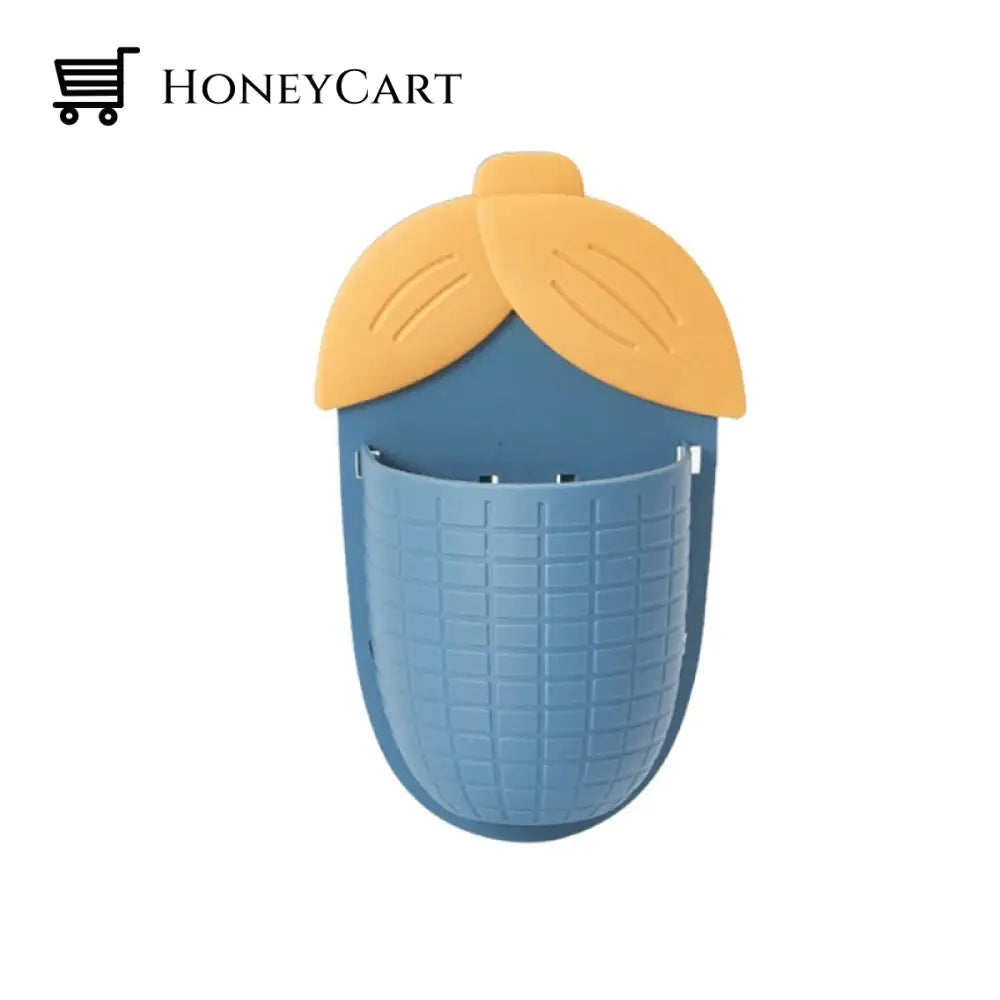 Leaf Shaped Punch Free Wall Storage Rack Blue Hooks & Racks