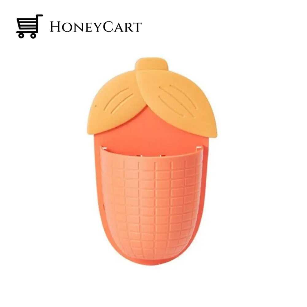 Leaf Shaped Punch Free Wall Storage Rack Orange Hooks & Racks