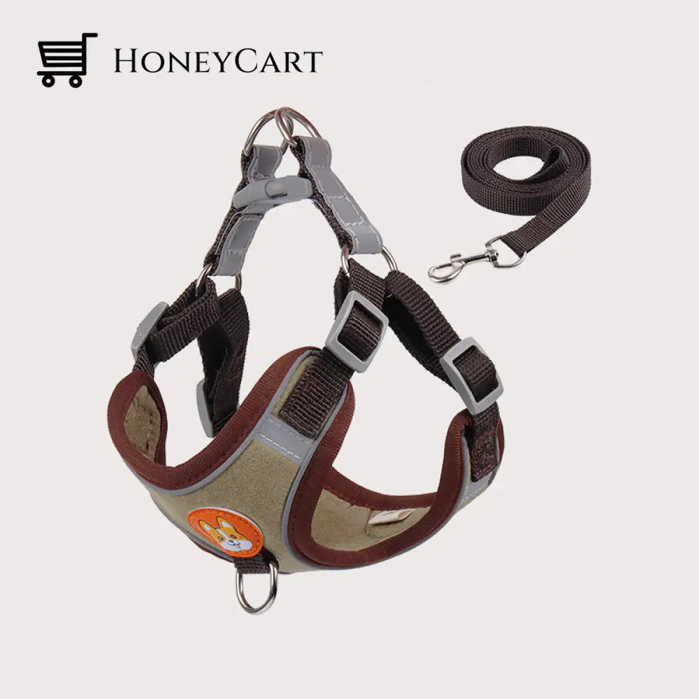 Leash Vest Type Chest Strap Chain Pet Collar Brown / L Cj