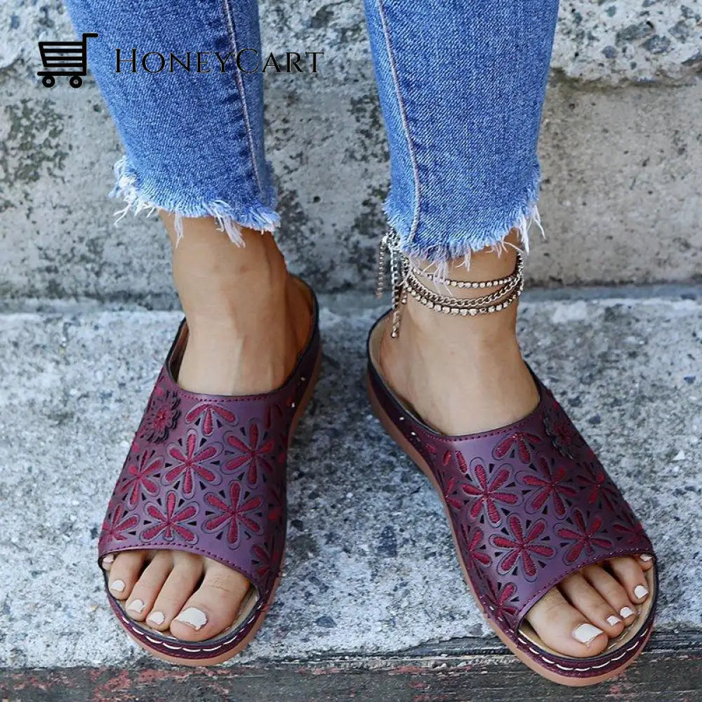 Leather Embroidery Womens Outdoor Sandals Ltt-Shoes