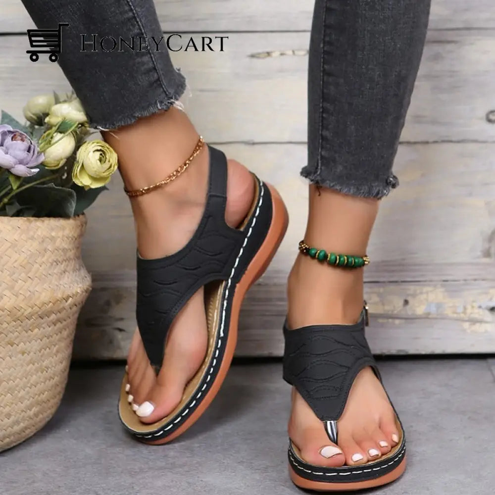 Leather Orthopedic Arch Support Sandals Diabetic Walking Black / 35