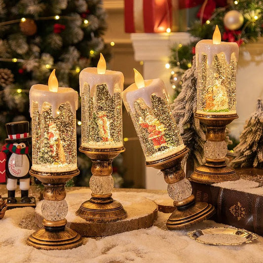 LED Christmas Candle Lights with Dreamy Snowflake Music Box