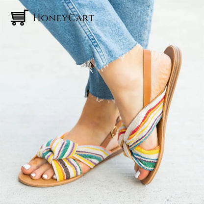 Leopard Print Bowknot Flat Heel Sandals For Women