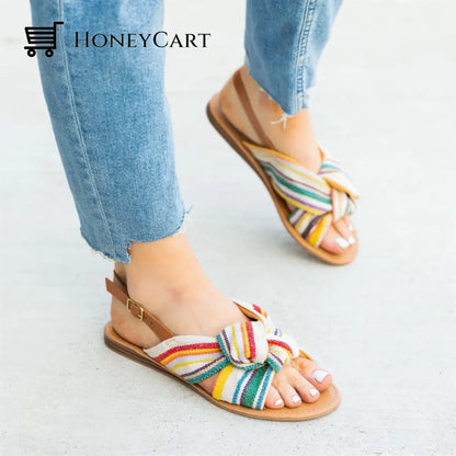 Leopard Print Bowknot Flat Heel Sandals For Women