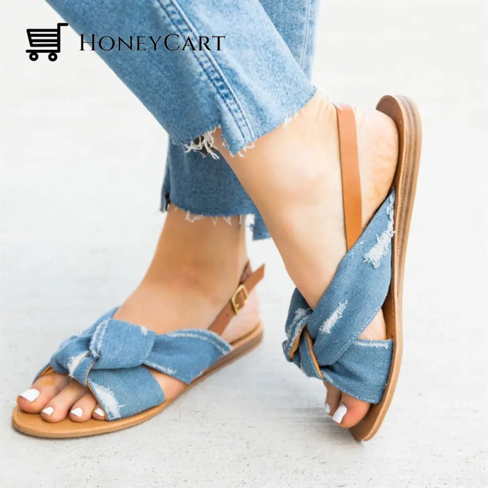 Leopard Print Bowknot Flat Heel Sandals For Women