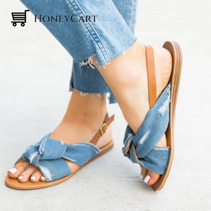 Leopard Print Bowknot Flat Heel Sandals For Women