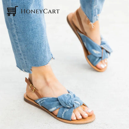 Leopard Print Bowknot Flat Heel Sandals For Women