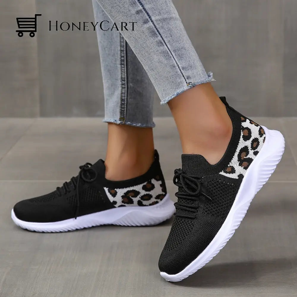 Light Mesh Leopard Pattern Platform Sports Shoes For Women