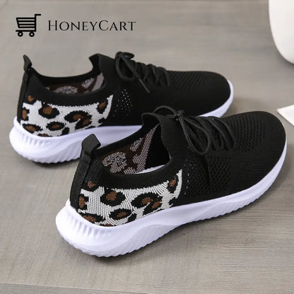 Light Mesh Leopard Pattern Platform Sports Shoes For Women