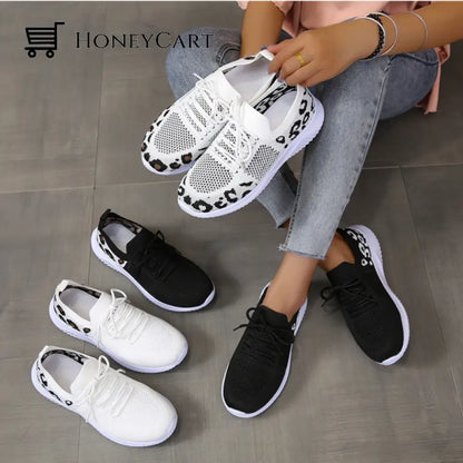 Light Mesh Leopard Pattern Platform Sports Shoes For Women