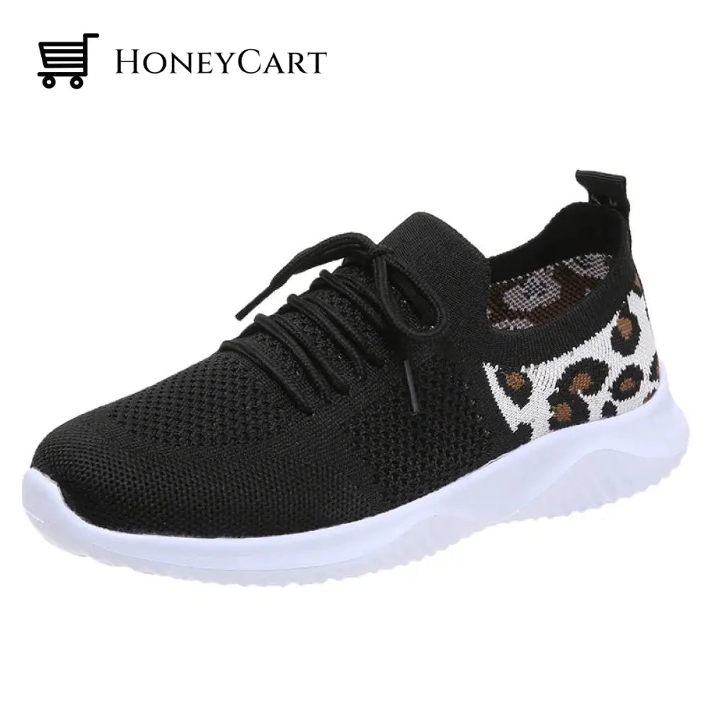 Light Mesh Leopard Pattern Platform Sports Shoes For Women 4.5 / Black
