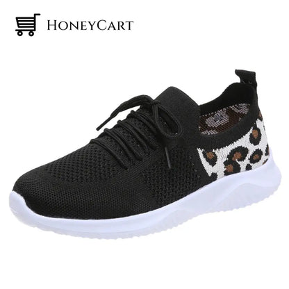 Light Mesh Leopard Pattern Platform Sports Shoes For Women 4.5 / Black