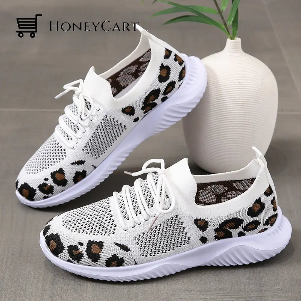 Light Mesh Leopard Pattern Platform Sports Shoes For Women 4.5 / White 1
