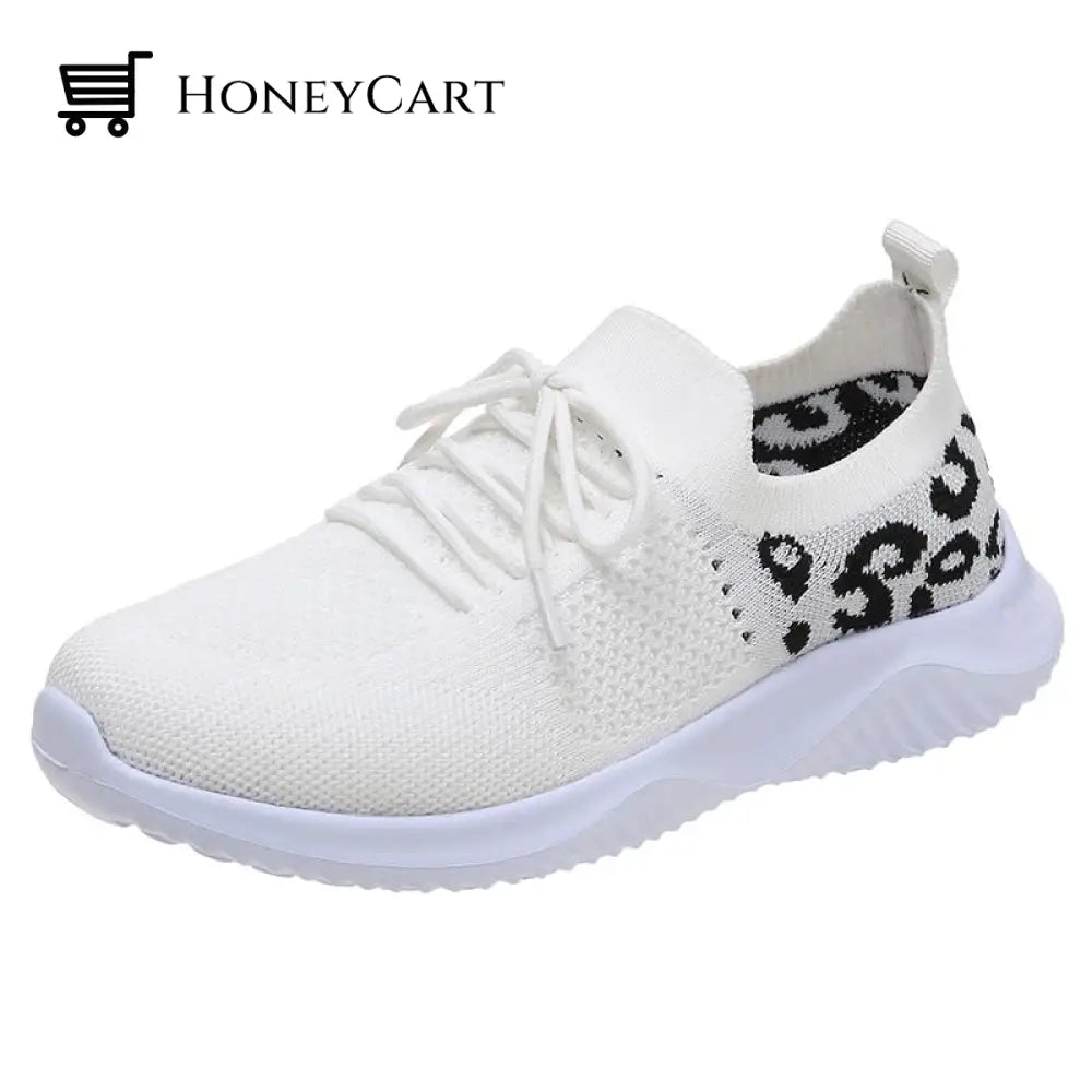 Light Mesh Leopard Pattern Platform Sports Shoes For Women 4.5 / White 2