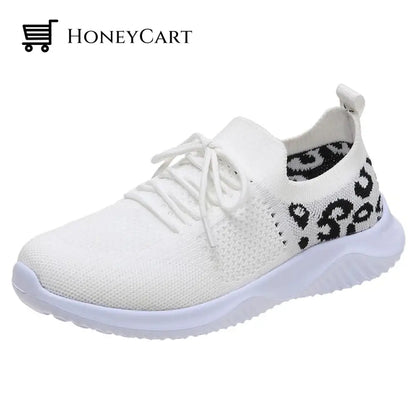 Light Mesh Leopard Pattern Platform Sports Shoes For Women 4.5 / White 2
