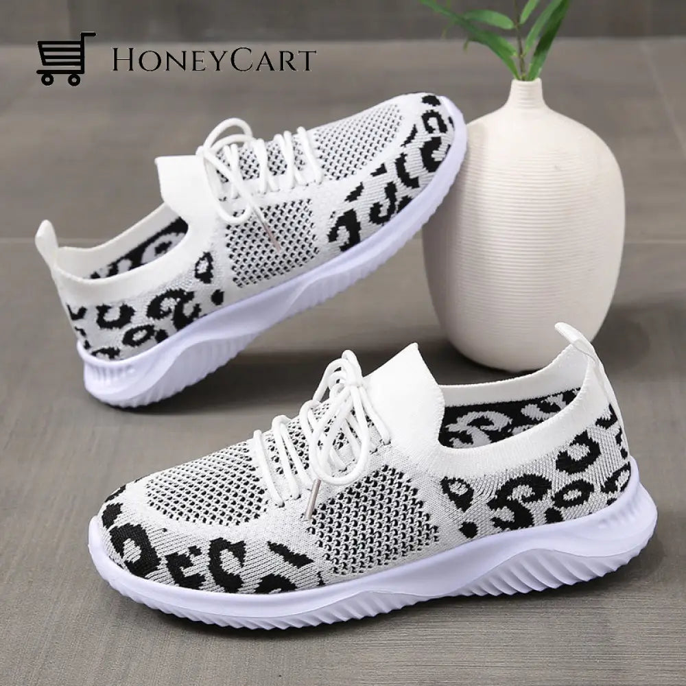 Light Mesh Leopard Pattern Platform Sports Shoes For Women 4.5 / White 3