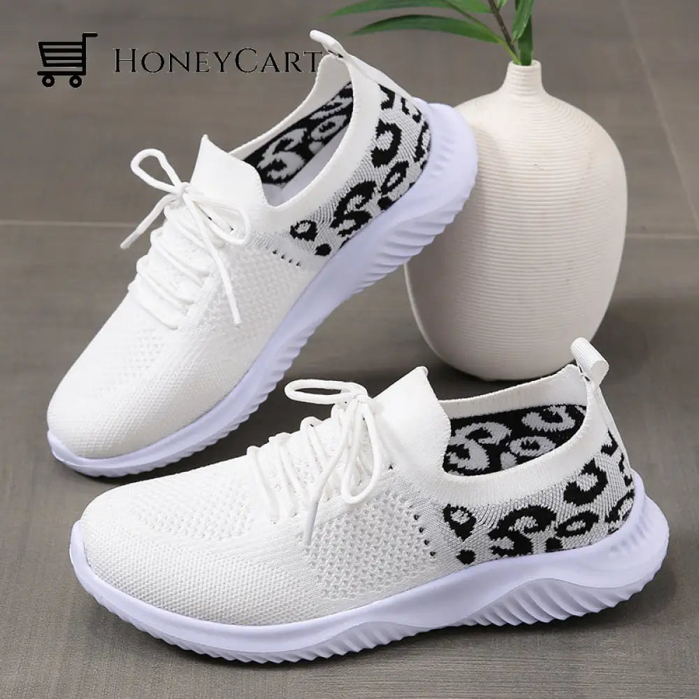 Light Mesh Leopard Pattern Platform Sports Shoes For Women