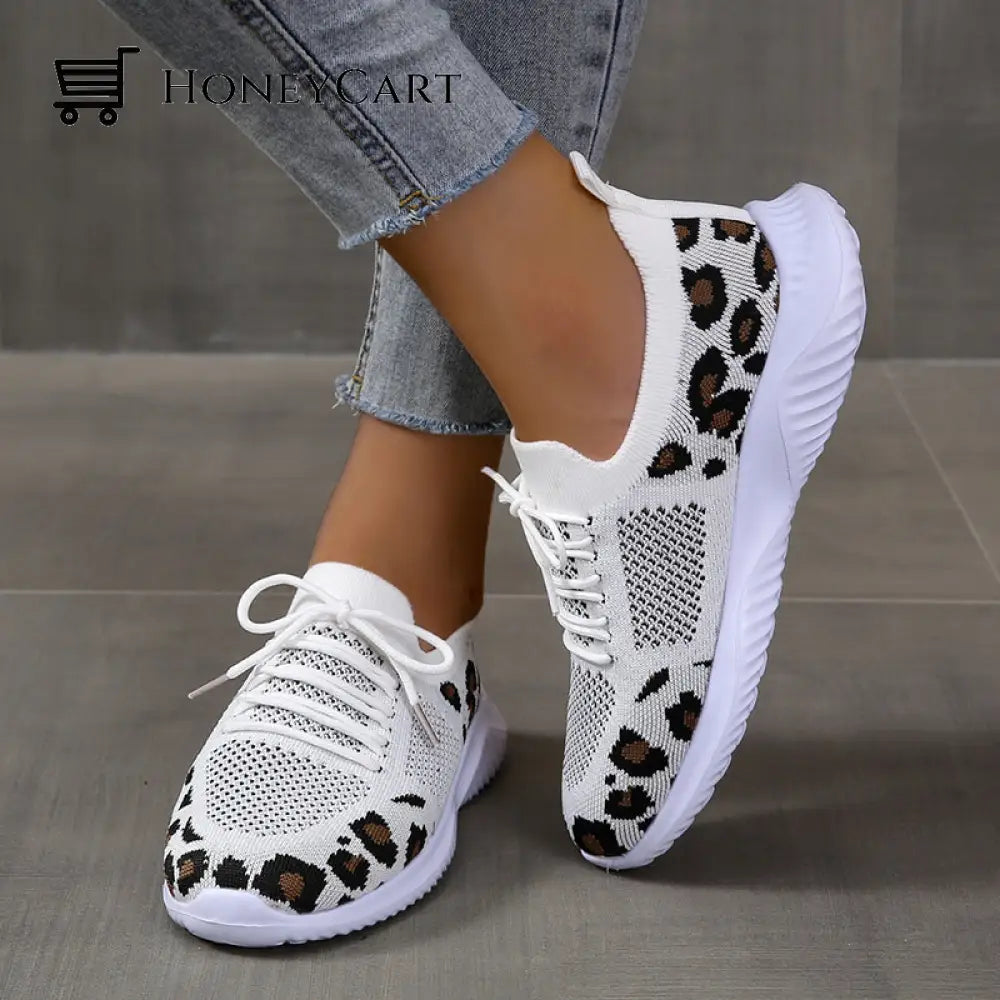 Light Mesh Leopard Pattern Platform Sports Shoes For Women