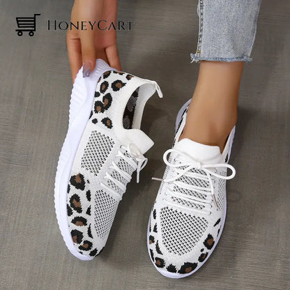 Light Mesh Leopard Pattern Platform Sports Shoes For Women
