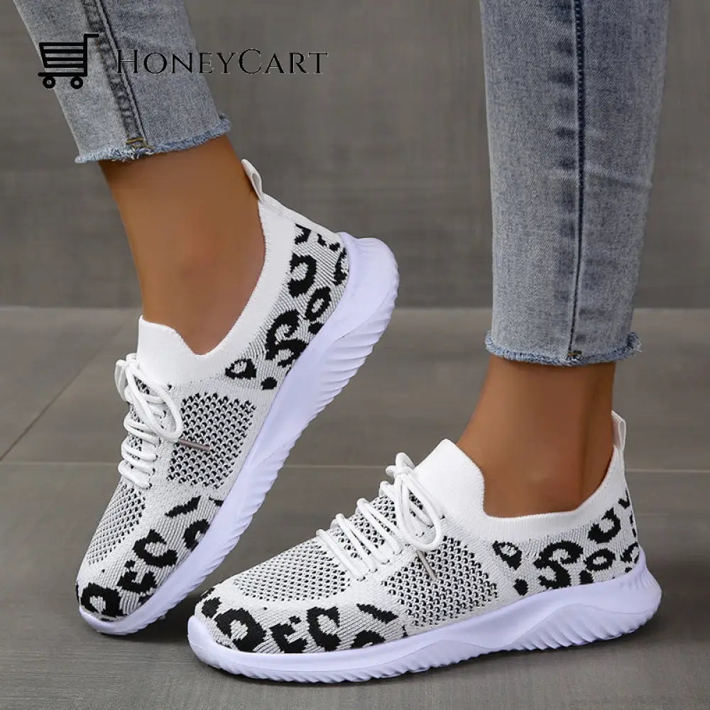 Light Mesh Leopard Pattern Platform Sports Shoes For Women