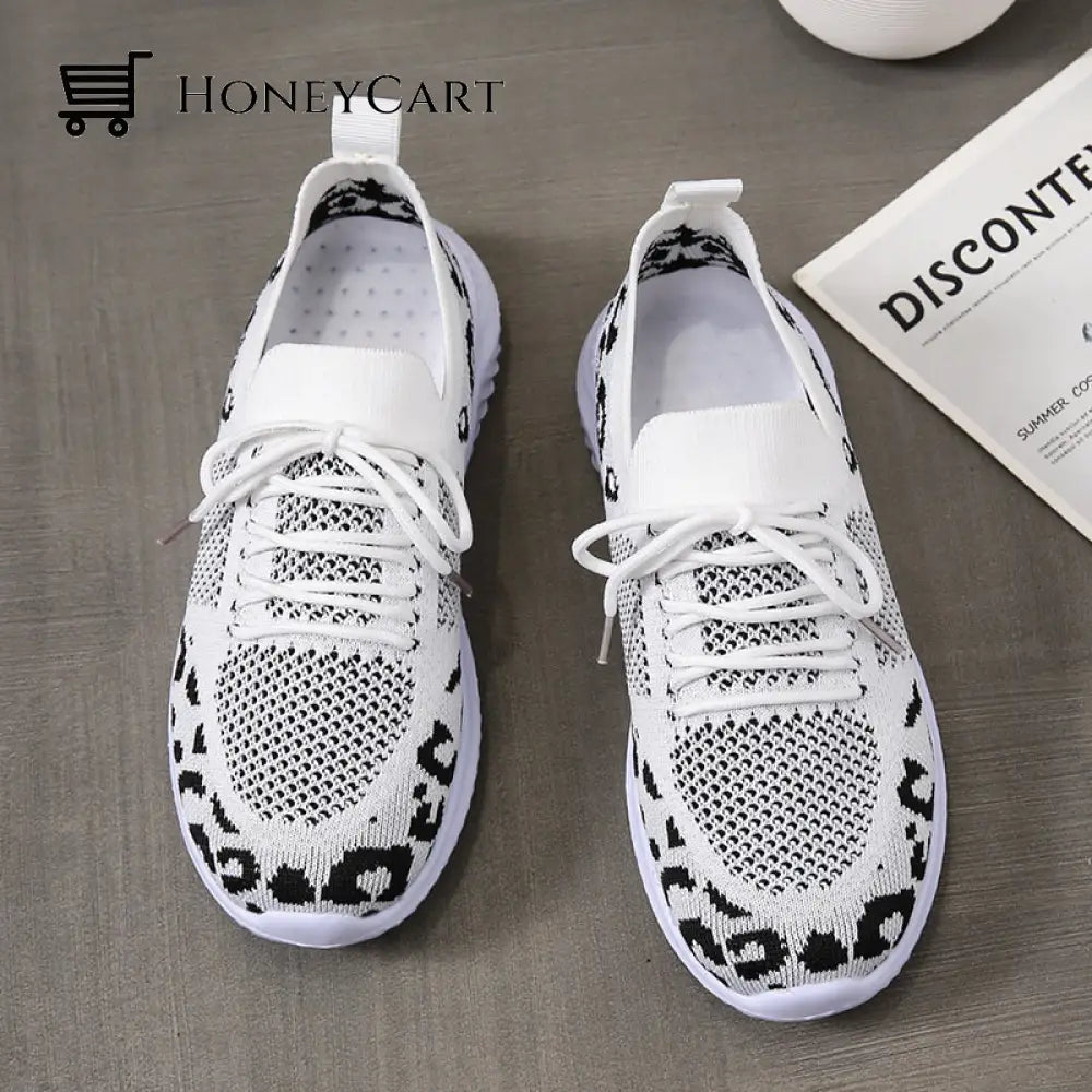 Light Mesh Leopard Pattern Platform Sports Shoes For Women