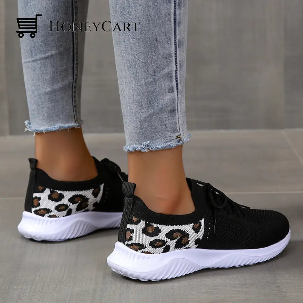 Light Mesh Leopard Pattern Platform Sports Shoes For Women