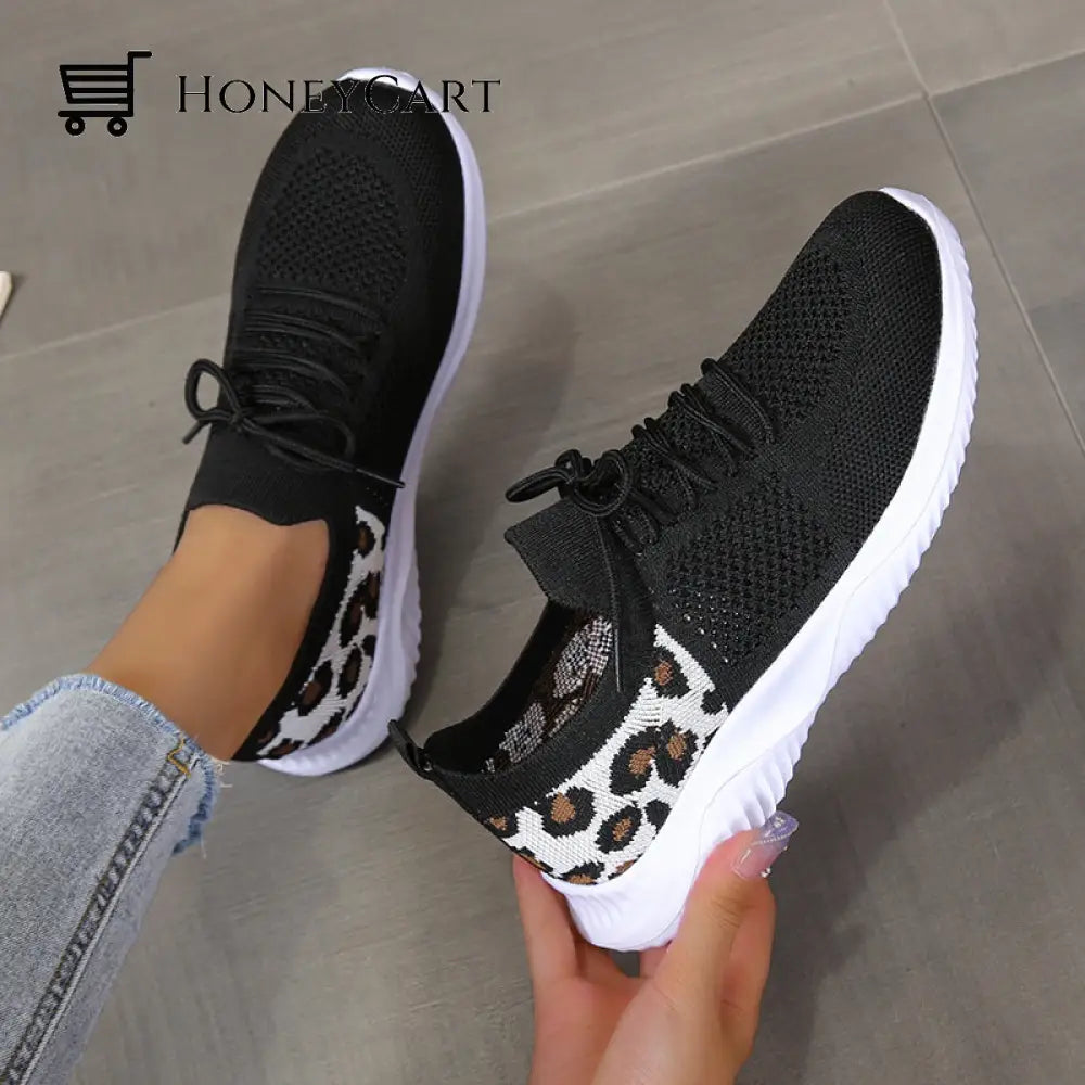 Light Mesh Leopard Pattern Platform Sports Shoes For Women