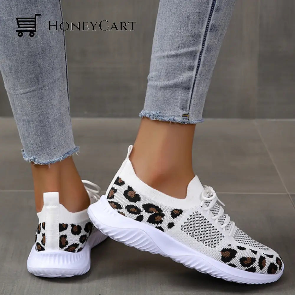 Light Mesh Leopard Pattern Platform Sports Shoes For Women