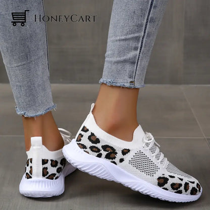Light Mesh Leopard Pattern Platform Sports Shoes For Women