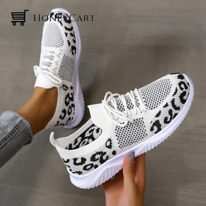 Light Mesh Leopard Pattern Platform Sports Shoes For Women