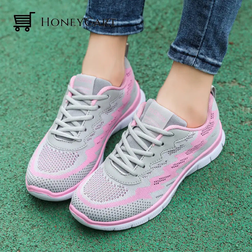 Lightning Lightweight Breathable Knitted Mesh Sports Shoes For Women Grey / 5