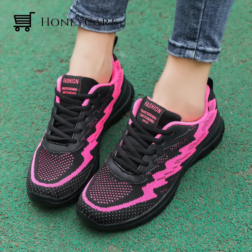 Lightning Lightweight Breathable Knitted Mesh Sports Shoes For Women Pink / 5