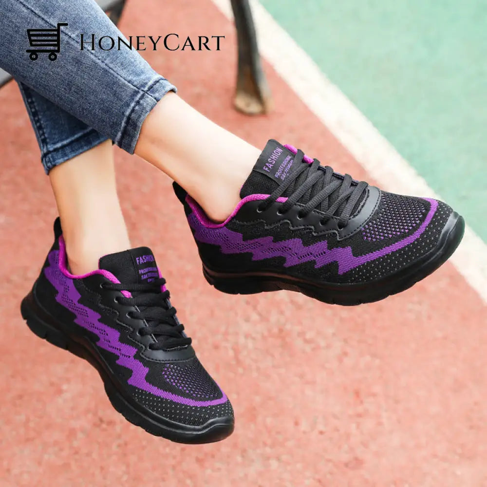 Lightning Lightweight Breathable Knitted Mesh Sports Shoes For Women Purple / 5