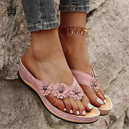 Lightweight Flowers Clip Toe Sandals 5.5(36) / Pink Ltt-Shoes