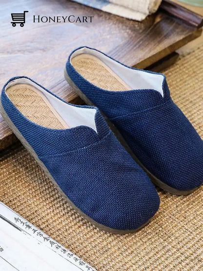 Linen Simple Couple Slippers Blue / 35