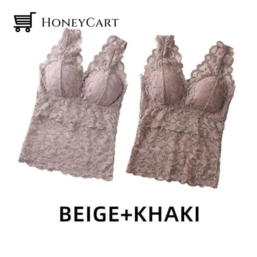 Long Lace Beauty Back Undershirt (Buy More Save More) Beige+Khaki / M(40-55 Kg /88-121Lbs) Underwear