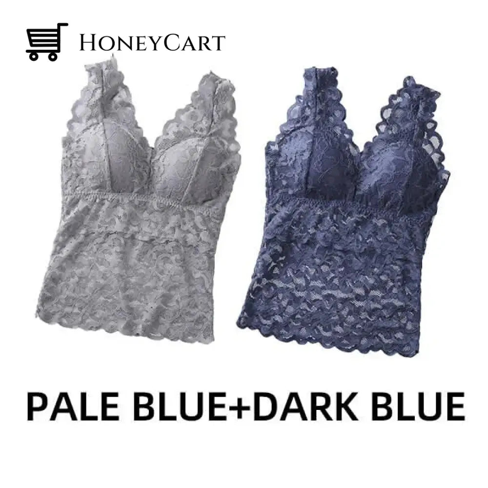 Long Lace Beauty Back Undershirt (Buy More Save More) Pale Blue+Dark Blue / M(40-55 Kg /88-121Lbs)