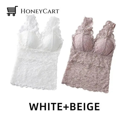 Long Lace Beauty Back Undershirt (Buy More Save More) White+Beige / M(40-55 Kg /88-121Lbs) Underwear
