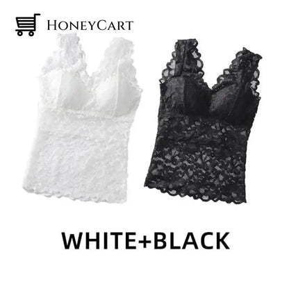 Long Lace Beauty Back Undershirt (Buy More Save More) White+Black / M(40-55 Kg /88-121Lbs) Underwear
